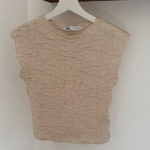 Zara Textured Cream Sleeveless Tank Top
